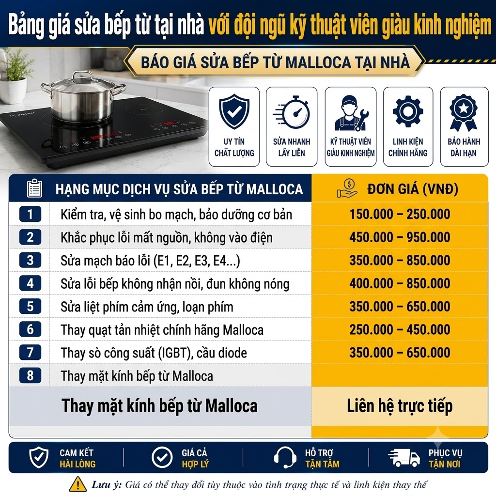 Bảng giá sửa bếp từ Malloca