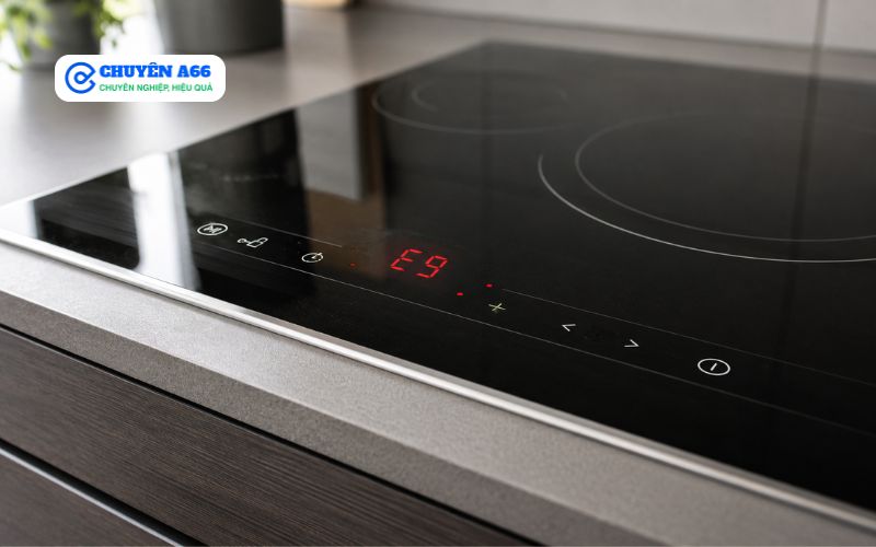 Bếp từ Mitsubishi báo lỗi E9 do quá nhiệt bo mạch hoặc cảm biến nhiệt, màn hình hiển thị mã E9, hướng dẫn nhận biết nguyên nhân và cách xử lý an toàn tại nhà.