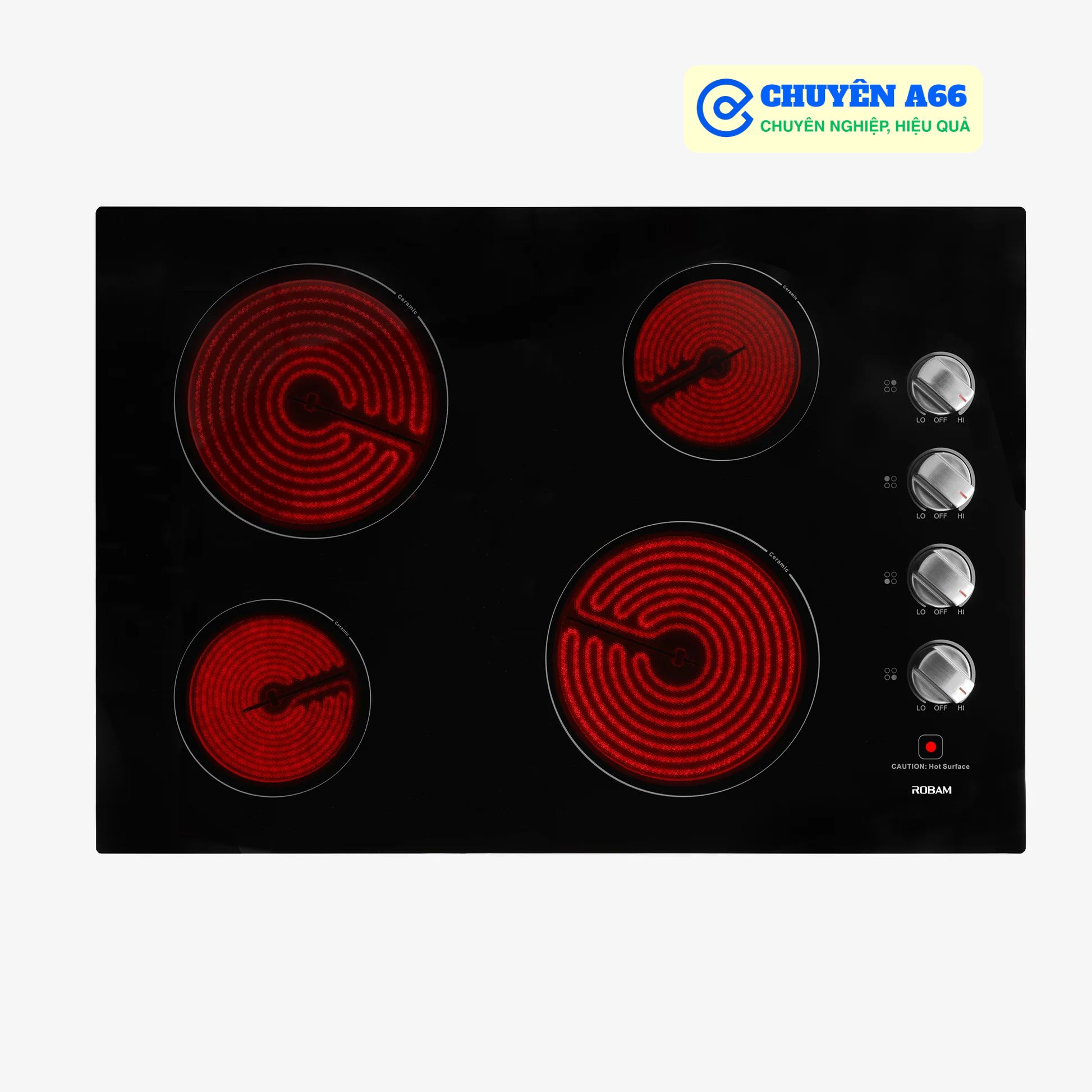 Mặt kính Ceramic trên bếp từ với bề mặt đen bóng sang trọng, chịu nhiệt và chịu lực va đập tốt