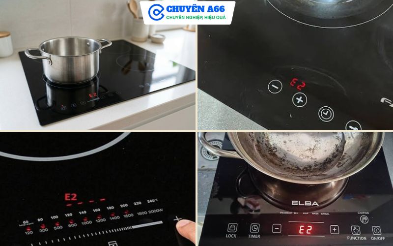 Lỗi E2 bếp từ thường xuất hiện khi mặt bếp hoặc đáy nồi quá nóng sau thời gian nấu liên tục, nồi đun cạn nước, khe tản nhiệt bị bít kín hoặc cảm biến nhiệt hoạt động bất thường