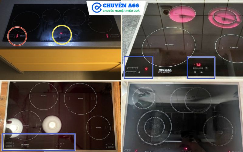 Bếp từ Miele có thể báo các lỗi E, F, FE,... lỗi cảm biến nhiệt, lỗi quạt tản nhiệt, lỗi nguồn điện, lỗi bo mạch điều khiển, bo mạch, vùng nấu hoặc nhận nồi,... người dùng nên hiểu ý nghĩa để lựa chọn cách kiểm tra và xử lý phù hợp trước khi tiến hành sửa chữa